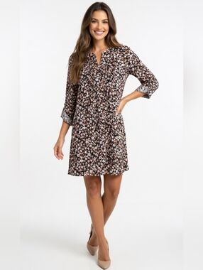 Daniel Rainn Black Floral Shift Dress with Pink and Cream Accents (Size:xs)